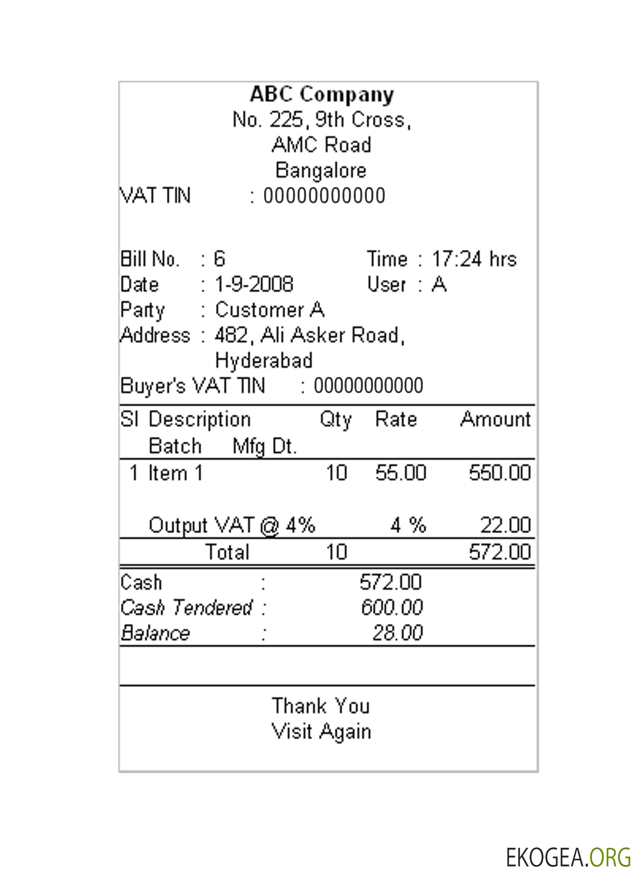 Reçu de caisse de la SOCIÉTÉ ABC